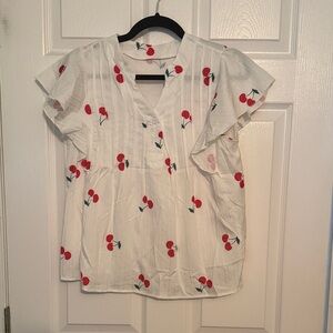 White Cherry Print Women's Top